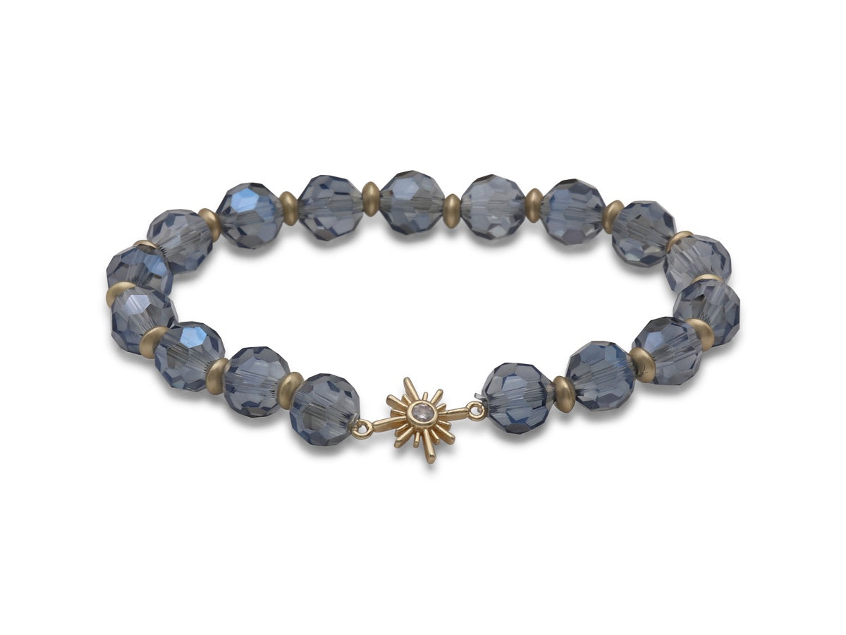 Colourful Glass Beaded Bracelet With Charm/  Navy