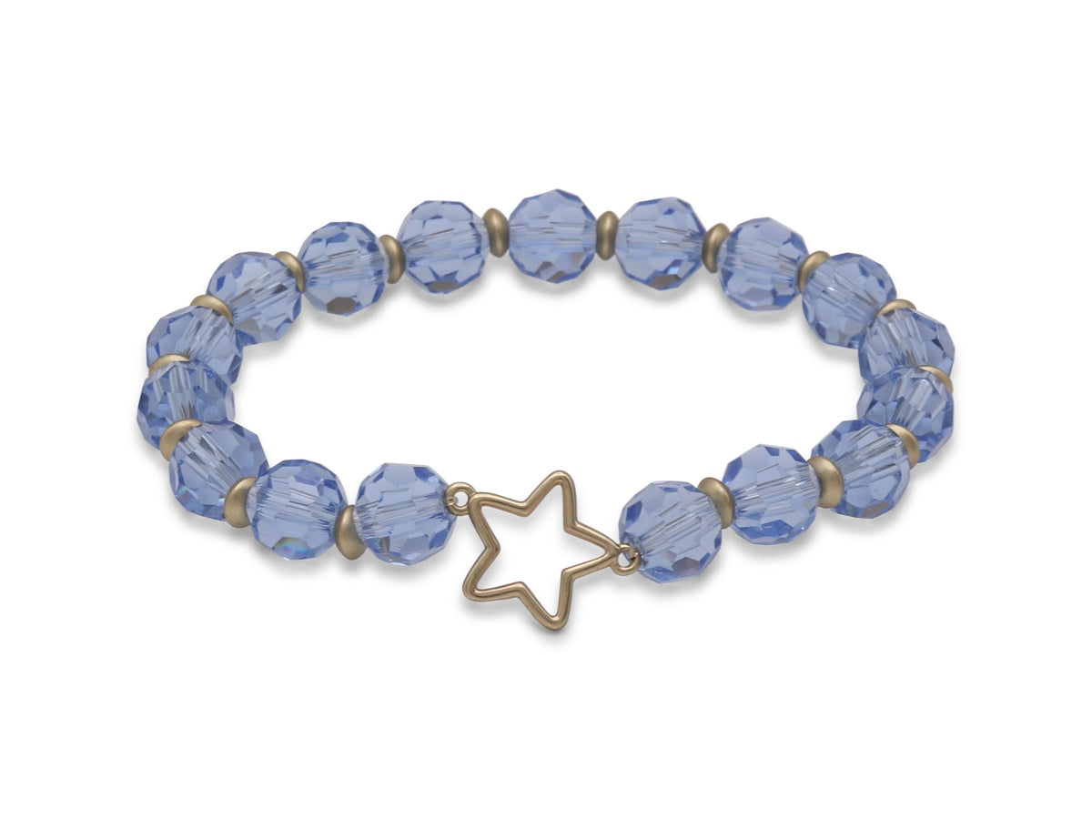 Colourful Glass Beaded Bracelet With Charm/ Blue