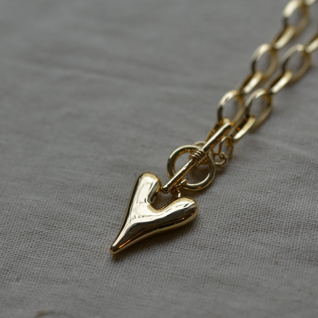 Daria Puff Heart Chain Necklace / Gold and Silver