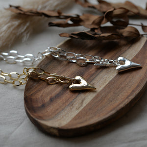 Daria Puff Heart Chain Necklace / Gold and Silver