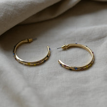 Load image into Gallery viewer, Ginette Stone Thin Hoop Earrings / Gold and Silver