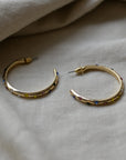 Ginette Stone Thin Hoop Earrings / Gold and Silver