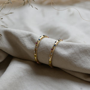 Ginette Stone Thin Hoop Earrings / Gold and Silver
