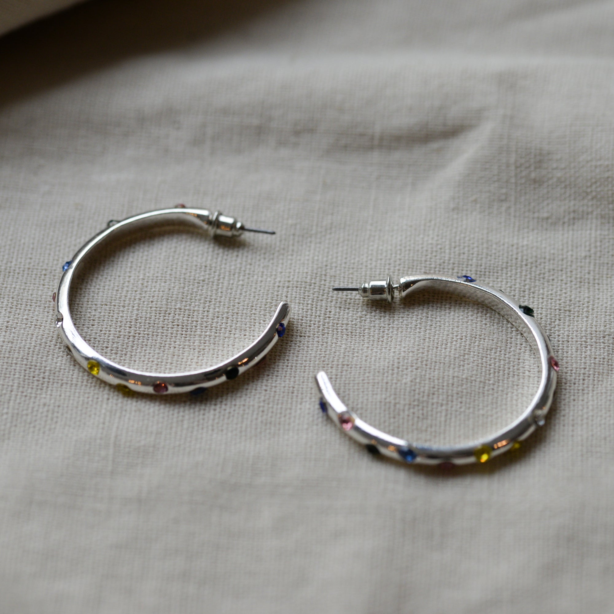 Ginette Stone Thin Hoop Earrings / Gold and Silver