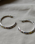 Ginette Stone Thin Hoop Earrings / Gold and Silver