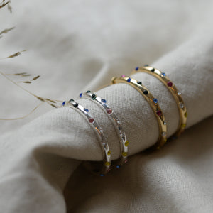 Ginette Stone Thin Hoop Earrings / Gold and Silver