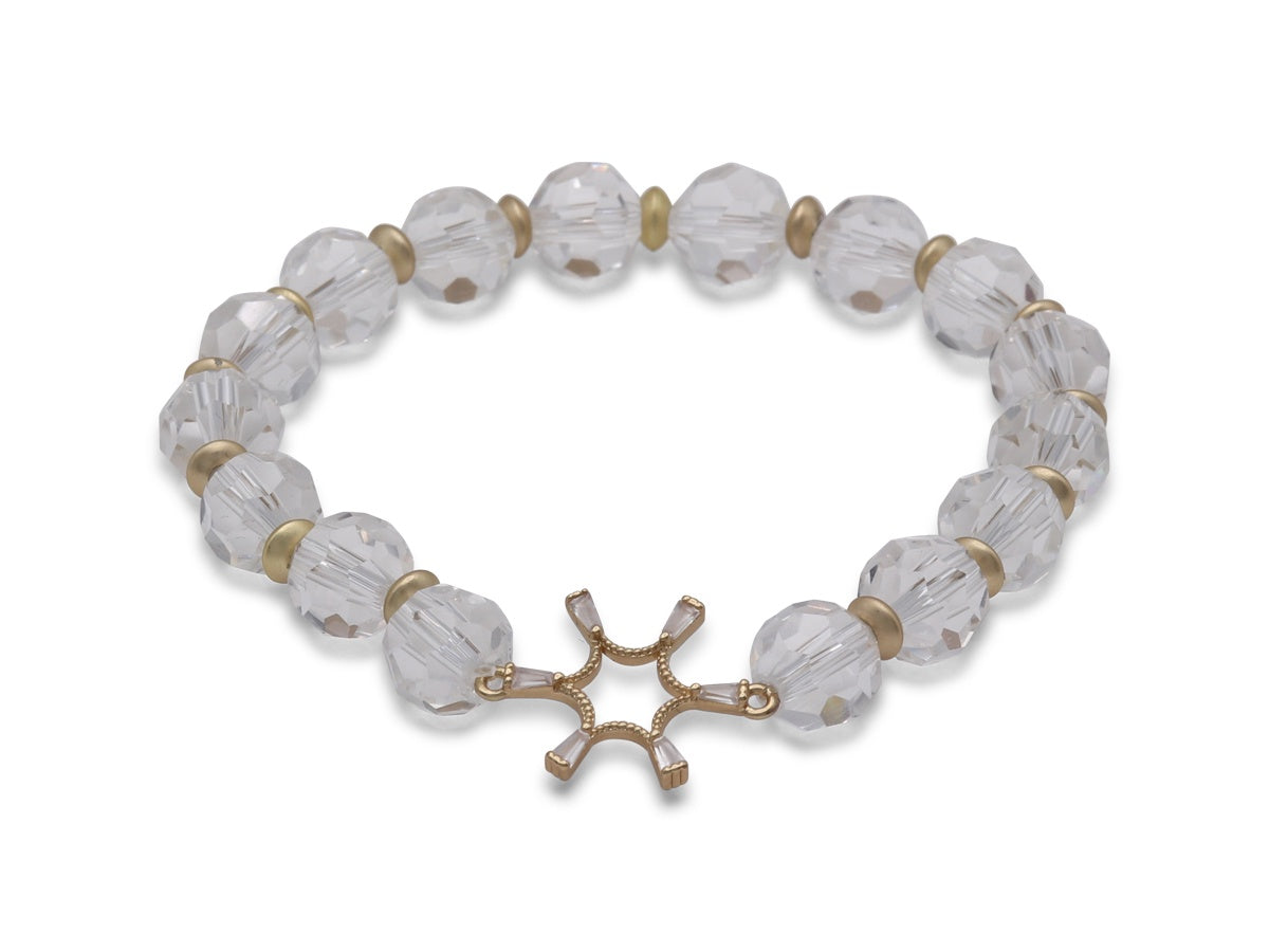 Colourful Glass Beaded Bracelet With Charm/ Clear