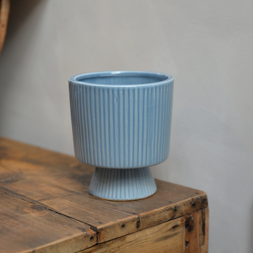 Blue Textured Flowerpot On Stand