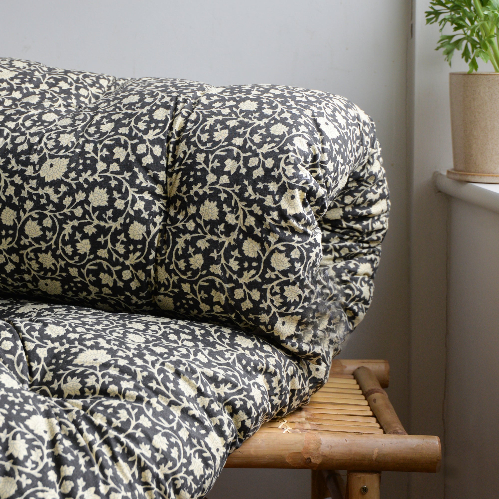 Kamala Floral Bench Cushion in Black and White