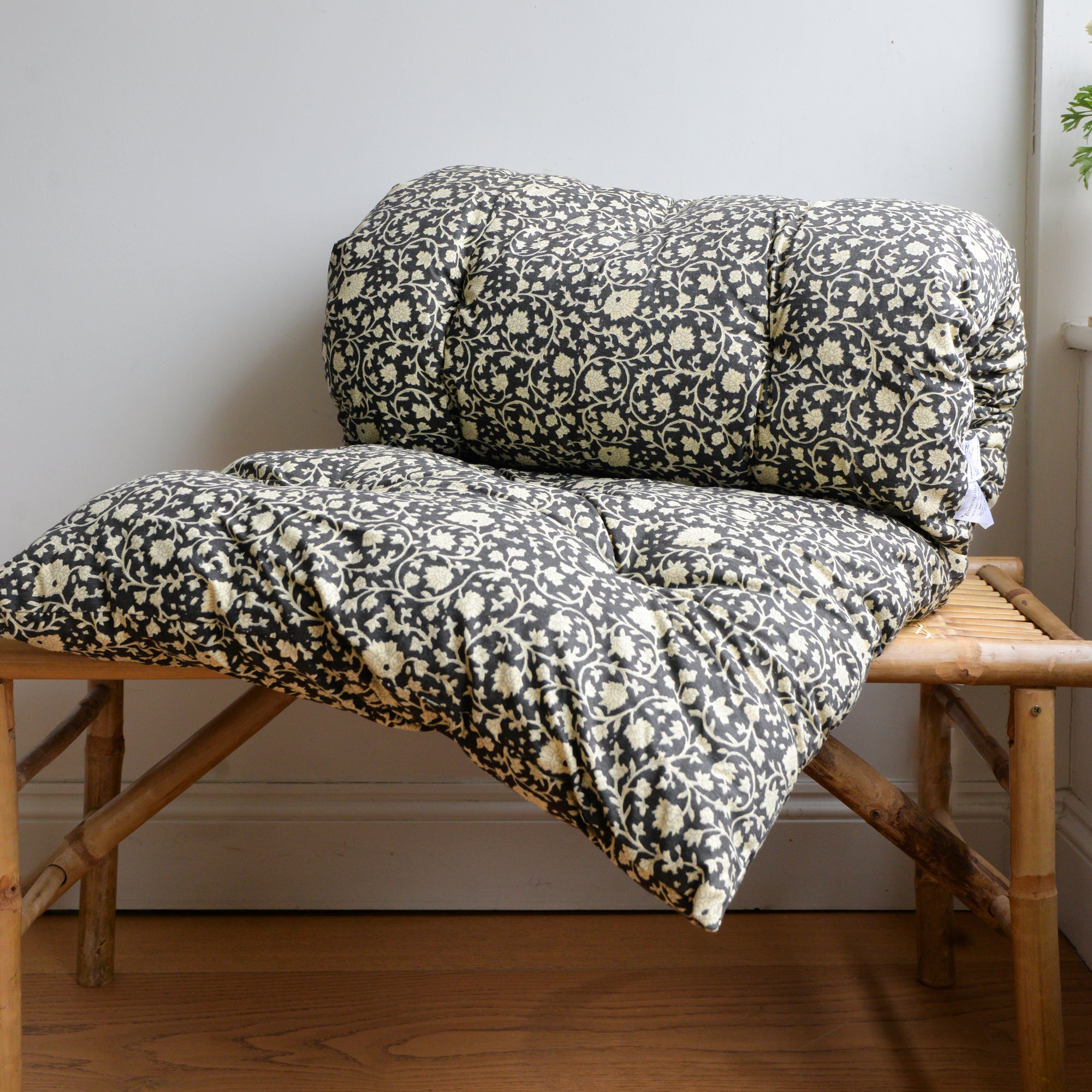 Kamala Floral Bench Cushion in Black and White