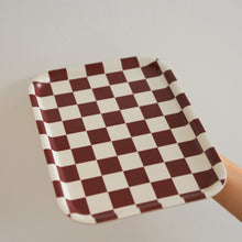 Load image into Gallery viewer, Checkered Rectangular Serving Tray / Burgandy