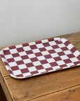 Checkered Rectangular Serving Tray / Burgandy