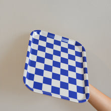 Load image into Gallery viewer, Checkered Rectangular Serving Tray / Cobalt