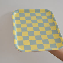 Load image into Gallery viewer, Checkered Rectangular Serving Tray / Sea foam Lemon