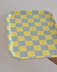 Checkered Rectangular Serving Tray / Sea foam Lemon
