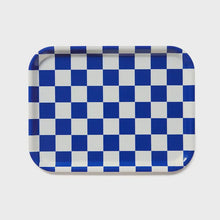 Load image into Gallery viewer, Checkered Rectangular Serving Tray / Cobalt