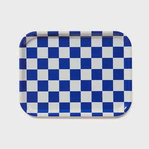 Checkered Rectangular Serving Tray / Cobalt