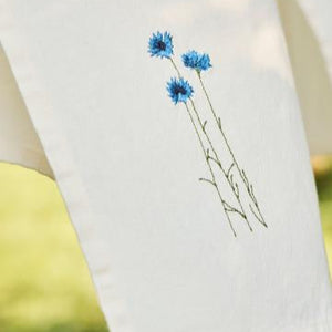 Cornflower Embroidered Tea Towel