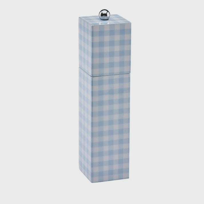 Sage Gingham Square Pillar Salt or Pepper Mill
