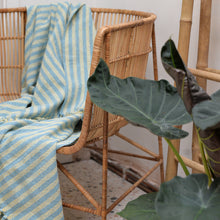 Load image into Gallery viewer, Blue Striped Throw in Recycled Cotton