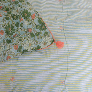 Sofa Cover or Mattress Blue Stripes and Green Floral