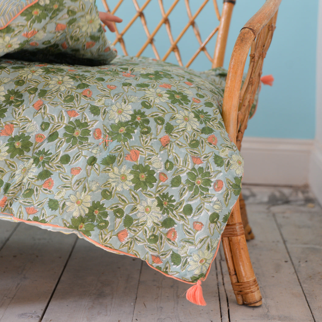 Sofa Cover or Mattress Blue Stripes and Green Floral