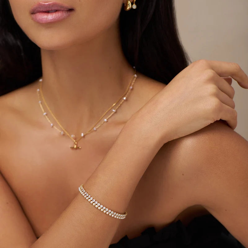 Crystal Tennis Bracelet / 18K Gold Plated