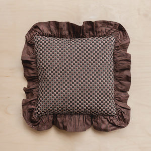 Cotton Ruffle Cushion / Brown Celestial Stripe