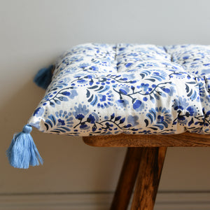 Blue Floral Mattress or Bench Cushion / Marigold Riviera