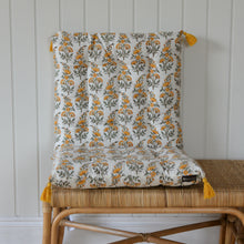 Load image into Gallery viewer, Calla Floral Chair Pad or bench Cushion / Honey Yellow