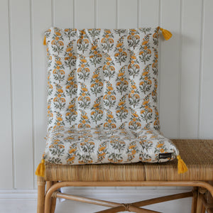 Calla Floral Chair Pad or bench Cushion / Honey Yellow