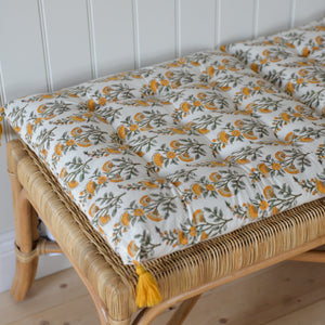 Calla Floral Chair Pad or bench Cushion / Honey Yellow