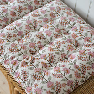 Gita Floral Chair Pad or Bench Cushion / Sorbet Pink