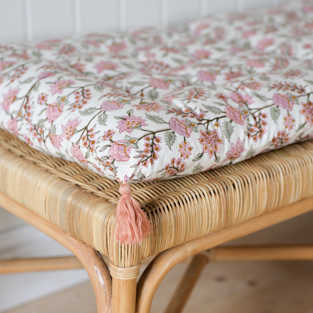 Gita Floral Chair Pad or Bench Cushion / Sorbet Pink