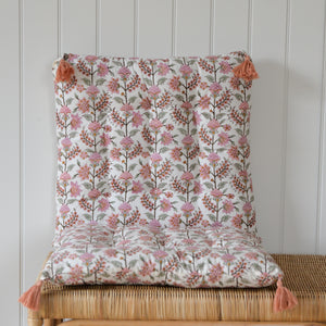 Gita Floral Chair Pad or Bench Cushion / Sorbet Pink