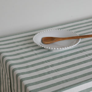 Green and White Stripe Tablecloth /Rimini Ivy