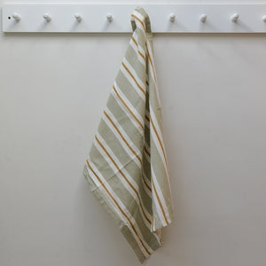 Green and White Striped Tea Towel