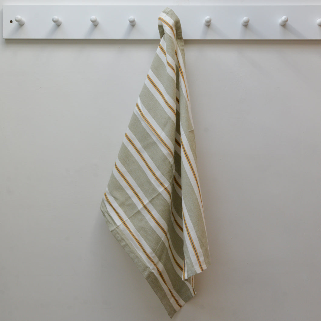 Green and White Striped Tea Towel