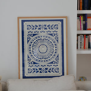 Paper Cut Wheel Poster Indigo