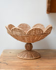 Rattan Scalloped Bowl on Foot / 22cm