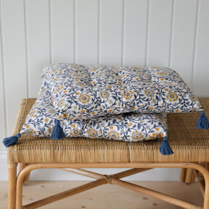 Roja Floral Chair Pad or Bench Cushion / Indigo Blue