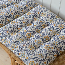 Load image into Gallery viewer, Roja Floral Chair Pad or Bench Cushion / Indigo Blue