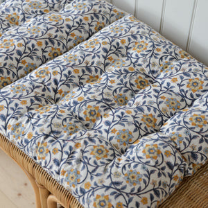 Roja Floral Chair Pad or Bench Cushion / Indigo Blue