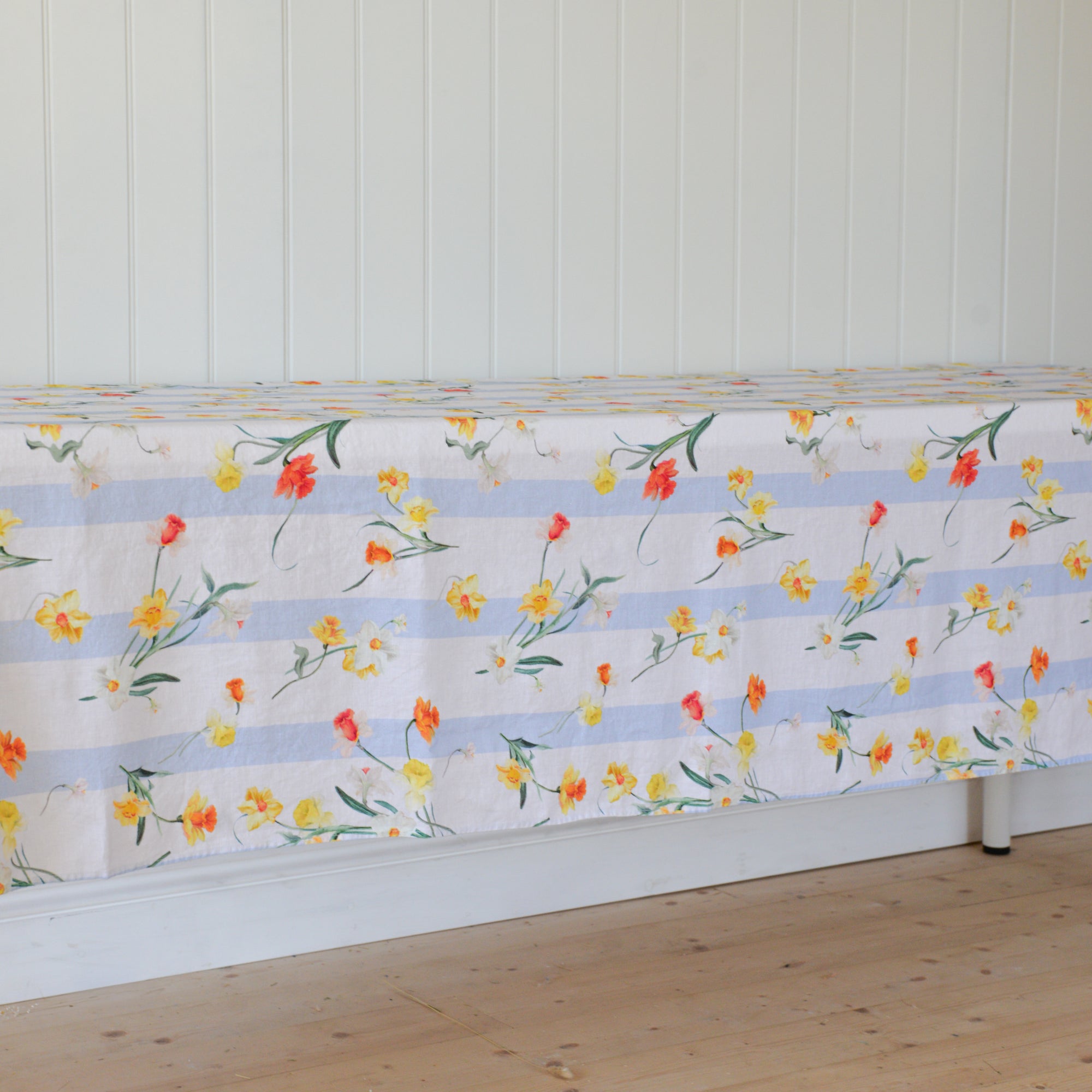 Daffodil Blue Stripe Linen Tablecloth