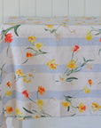 Daffodil Blue Stripe Linen Tablecloth