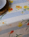 Daffodil Blue Stripe Linen Tablecloth
