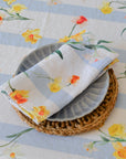 Daffodil Blue Stripe Linen Tablecloth