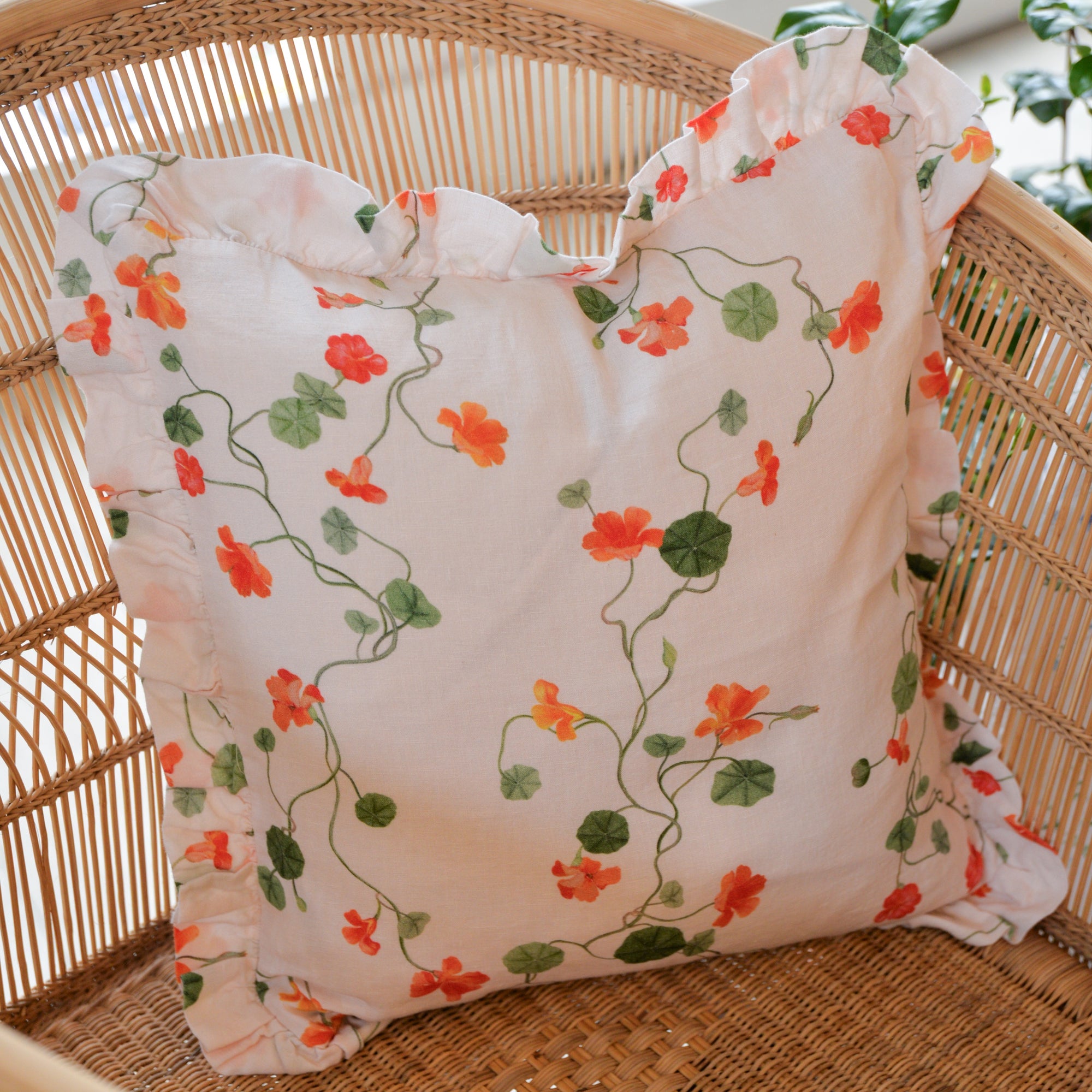 Nasturtium Linen Ruffle Cushion