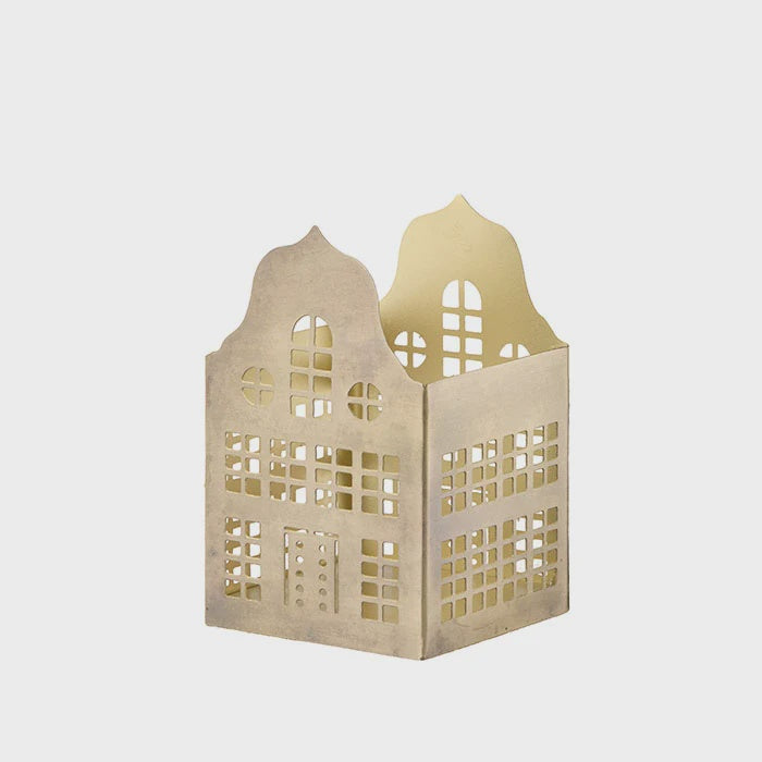 Brass Townhouse Christmas Candleholder / Small
