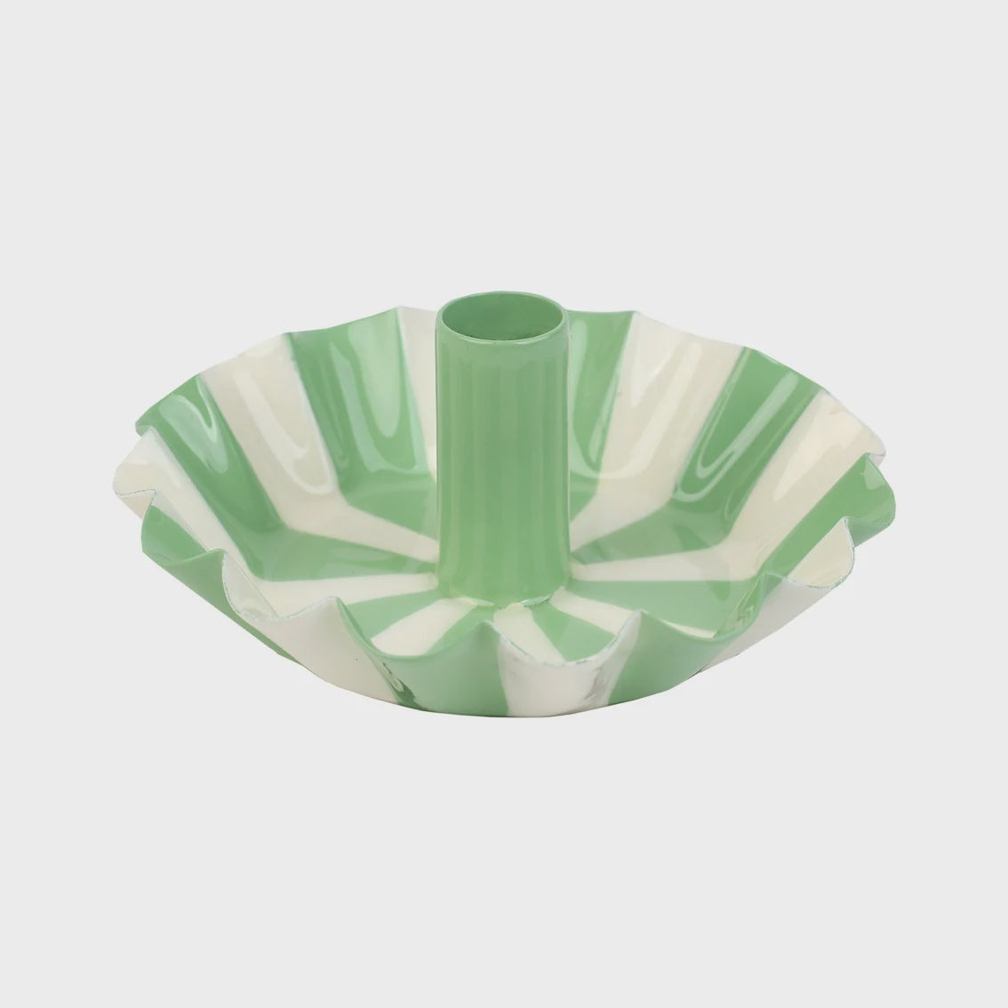 Enamel Candle Holder / Green Stripe